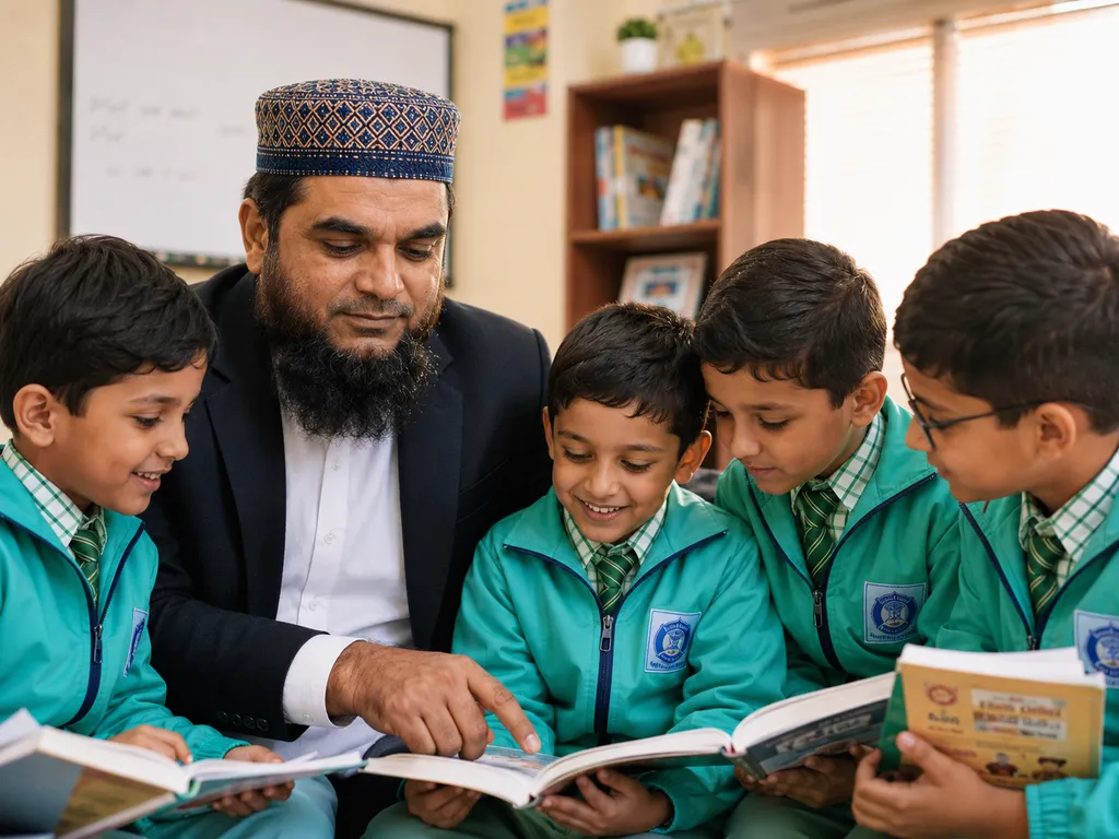 Principal Advocate Aqeel Shehbaz interacting with students at Little Angels Education System Pakpattan